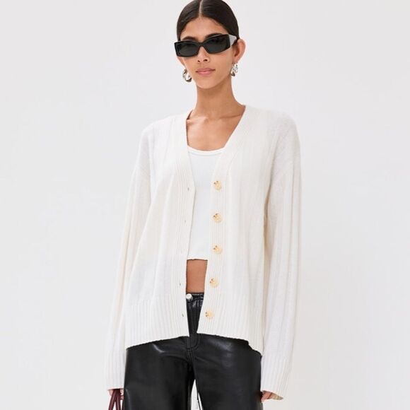 Reformation Capri Oversized Ribbed Cashmere Cardigan in Gossamer Size S - Picture 1 of 8